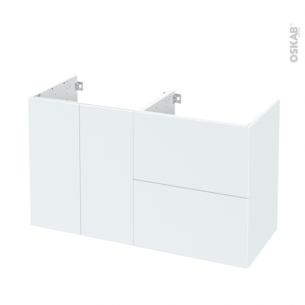 Meuble de salle de bains Sous vasque <br />HELIA Blanc, 2 portes 2 tiroirs, Côtés décors, L120 x H70 x P50 cm 