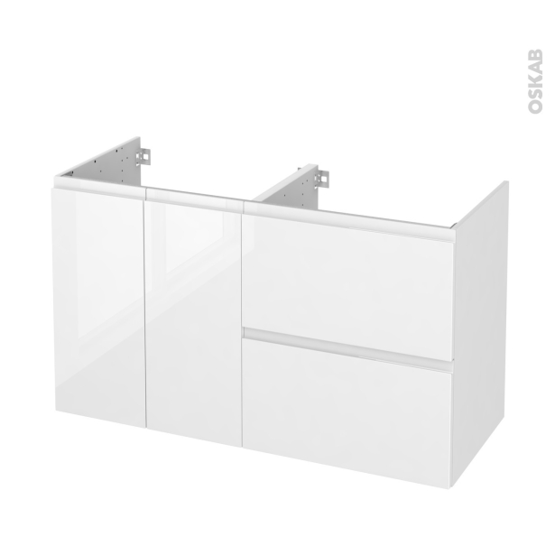 Meuble de salle de bains Sous vasque <br />IPOMA Blanc brillant, 2 portes 2 tiroirs, Côtés décors, L120 x H70 x P50 cm 
