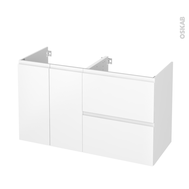 Meuble de salle de bains Sous vasque <br />IPOMA Blanc mat, 2 portes 2 tiroirs, Côtés décors, L120 x H70 x P50 cm 