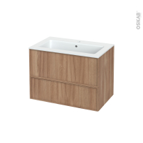 Meuble de salle de bains - Plan vasque NAJA - NOLIA Chêne roux - 2 tiroirs - Côtés décors - L80.5 x H58.5 x P50.5 cm