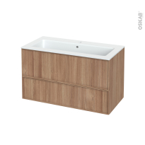Meuble de salle de bains - Plan vasque NAJA - NOLIA Chêne roux - 2 tiroirs - Côtés décors - L100,5 x H58,5 x P50,5 cm