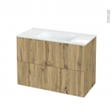 Meuble de salle de bains - Plan vasque VALA - OKA Chêne - 2 tiroirs - Côtés décors - L100,5 x H71,2 x P50,5 cm