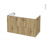 Meuble de salle de bains - Sous vasque - OKA Chêne - 2 tiroirs - Côtés décors - L100 x H57 x P50 cm