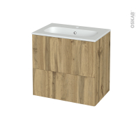 Meuble de salle de bains - Plan vasque REZO - OKA Chêne - 2 tiroirs - Côtés décors - L60,5 x H58,5 x P40,5 cm