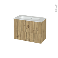 Meuble de salle de bains - Plan vasque REZO - OKA Chêne - 2 tiroirs - Côtés décors - L80.5 x H58.5 x P40.5 cm