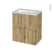 Meuble de salle de bains - Plan vasque REZO - OKA Chêne - 2 tiroirs - Côtés décors - L60,5 x H71,5 x P40,5 cm