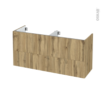 Meuble de salle de bains - Sous vasque double - OKA Chêne - 4 tiroirs - Côtés décors - L120 x H57 x P40 cm