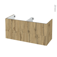 Meuble de salle de bains - Sous vasque double - OKA Chêne - 4 tiroirs - Côtés décors - L120 x H57 x P50 cm