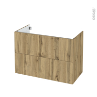 Meuble de salle de bains - Sous vasque - OKA Chêne - 2 tiroirs - Côtés décors - L100 x H70 x P50 cm