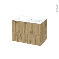 Meuble de salle de bains - Plan vasque NAJA - OKA Chêne - 2 tiroirs - Côtés décors - L80.5 x H58.5 x P50.5 cm
