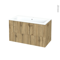 Meuble de salle de bains - Plan vasque NAJA - OKA Chêne - 2 tiroirs - Côtés décors - L100,5 x H58,5 x P50,5 cm
