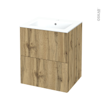 Meuble de salle de bains - Plan vasque NAJA - OKA Chêne - 2 tiroirs - Côtés décors - L60,5 x H71,5 x P50,5 cm