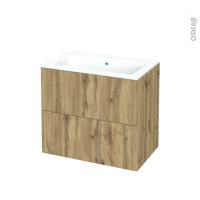 Meuble de salle de bains - Plan vasque NAJA - OKA Chêne - 2 tiroirs - Côtés décors - L80,5 x H71,5 x P50,5 cm