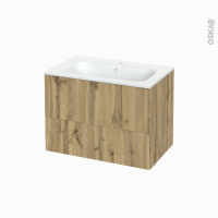 Meuble de salle de bains - Plan vasque NEMA - OKA Chêne - 2 tiroirs - Côtés décors - L80.5 x H58.5 x P50,6 cm