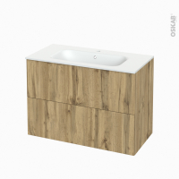Meuble de salle de bains - Plan vasque NEMA - OKA Chêne - 2 tiroirs - Côtés décors - L100,5 x H71,5 x P50,6 cm