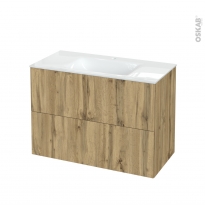 Meuble de salle de bains - Plan vasque VALA - OKA Chêne - 2 tiroirs - Côtés décors - L100,5 x H71,2 x P50,5 cm