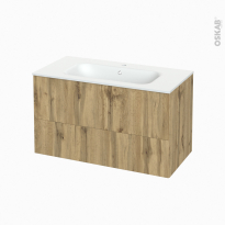 Meuble de salle de bains - Plan vasque NEMA - OKA Chêne - 2 tiroirs - Côtés décors - L100,5 x H58,5 x P50,6 cm