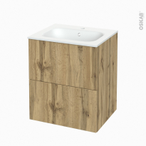Meuble de salle de bains - Plan vasque NEMA - OKA Chêne - 2 tiroirs - Côtés décors - L60,5 x H71,5 x P50,6 cm