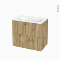Meuble de salle de bains - Plan vasque NEMA - OKA Chêne - 2 tiroirs - Côtés décors - L80.5 x H71.5 x P50,6 cm