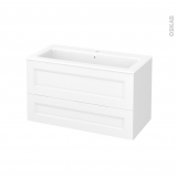 Meuble de salle de bains - Plan vasque NAJA - STATIC Blanc - 2 tiroirs - Côtés décors - L100,5 x H58,5 x P50,5 cm