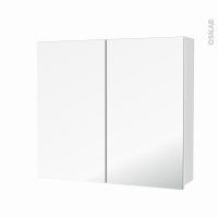 Armoire de toilette - Rangement haut - STATIC Blanc - 2 portes miroir - Côtés décors - L80 x H70 x P17 cm