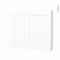 Armoire de toilette - Rangement haut - STATIC Blanc - 2 portes - Côtés décors - L80 x H70 x P17 cm