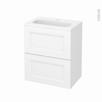Meuble de salle de bains - Plan vasque REZO - STATIC Blanc - 2 tiroirs - Côtés décors - L60,5 x H71,5 x P40,5 cm