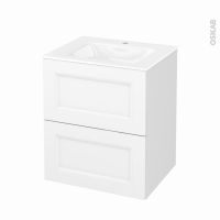 Meuble de salle de bains - Plan vasque VALA - STATIC Blanc - 2 tiroirs - Côtés décors - L60,5 x H71,2 x P50,5 cm
