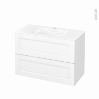 Meuble de salle de bains - Plan vasque VALA - STATIC Blanc - 2 tiroirs - Côtés décors - L100,5 x H71,2 x P50,5 cm