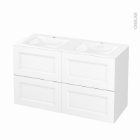Meuble de salle de bains - Plan double vasque VALA - STATIC Blanc - 4 tiroirs - Côtés décors - L120,5 x H71,2 x P50,5 cm