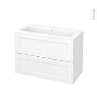Meuble de salle de bains - Plan vasque NAJA - STATIC Blanc - 2 tiroirs - Côtés décors - L100,5 x H71,5 x P50,5 cm