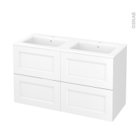 Meuble de salle de bains - Plan double vasque NAJA - STATIC Blanc - 4 tiroirs - Côtés décors - L120,5 x H71,5 x P50,5 cm