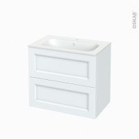 Meuble de salle de bains - Plan vasque NEMA - STATIC Blanc - 2 tiroirs - Côtés décors - L80.5 x H71.5 x P50,6 cm