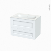Meuble de salle de bains - Plan vasque NEMA - STATIC Blanc - 2 tiroirs - Côtés décors - L80.5 x H58.5 x P50,6 cm