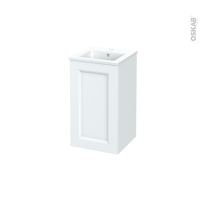 Meuble de salle de bains - Plan vasque ODON - STATIC Blanc - 1 porte - Côtés décors -  L41 x H71,5 x P41 cm