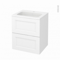 Meuble de salle de bains - Plan vasque REZO - STATIC Blanc - 2 tiroirs - Côtés décors - L60,5 x H71,5 x P50,5 cm