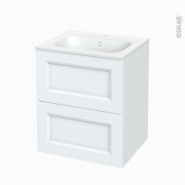 Meuble de salle de bains - Plan vasque NEMA - STATIC Blanc - 2 tiroirs - Côtés décors - L60,5 x H71,5 x P50,6 cm