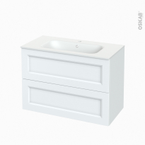 Meuble de salle de bains - Plan vasque NEMA - STATIC Blanc - 2 tiroirs - Côtés décors - L100,5 x H71,5 x P50,6 cm