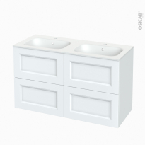 Meuble de salle de bains - Plan double vasque NEMA - STATIC Blanc - 4 tiroirs - Côtés décors - L120,5 x H71,5 x P50,6 cm