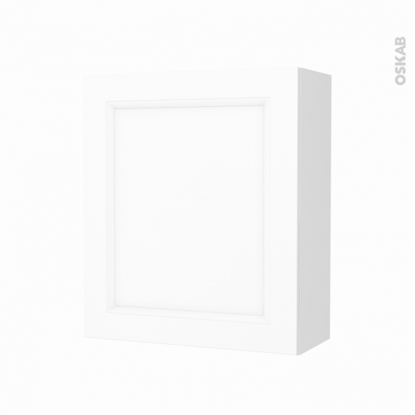 Armoire de salle de bains - Rangement haut - STATIC Blanc - 1 porte - Côtés décors - L60 x H70 x P27 cm