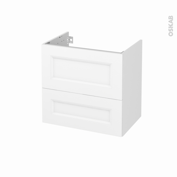 Meuble de salle de bains Sous vasque <br />STATIC Blanc, 2 tiroirs, Côtés décors, L60 x H57 x P40 cm 