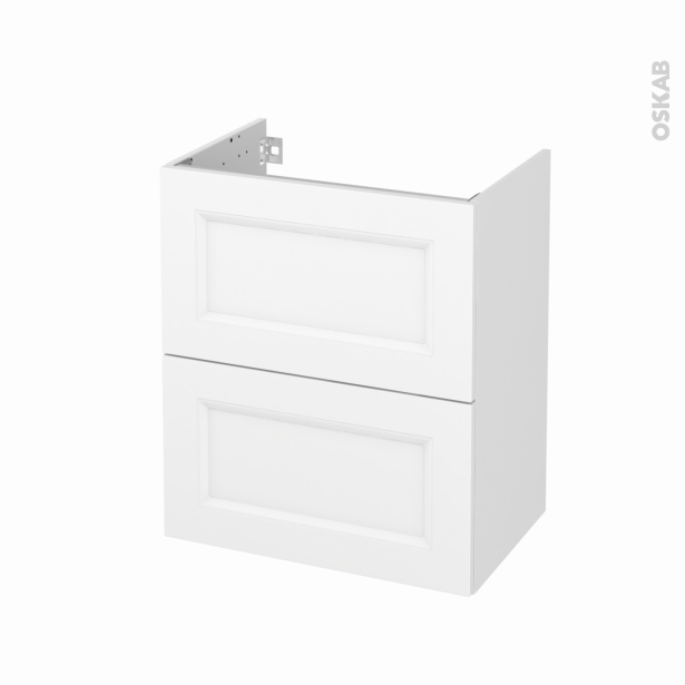 Meuble de salle de bains Sous vasque <br />STATIC Blanc, 2 tiroirs, Côtés décors, L60 x H70 x P40 cm 