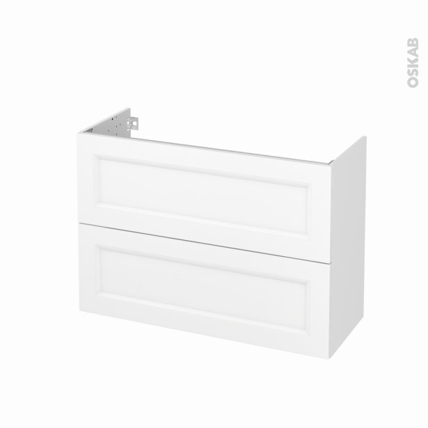 Meuble de salle de bains Sous vasque <br />STATIC Blanc, 2 tiroirs, Côtés décors, L100 x H70 x P40 cm 