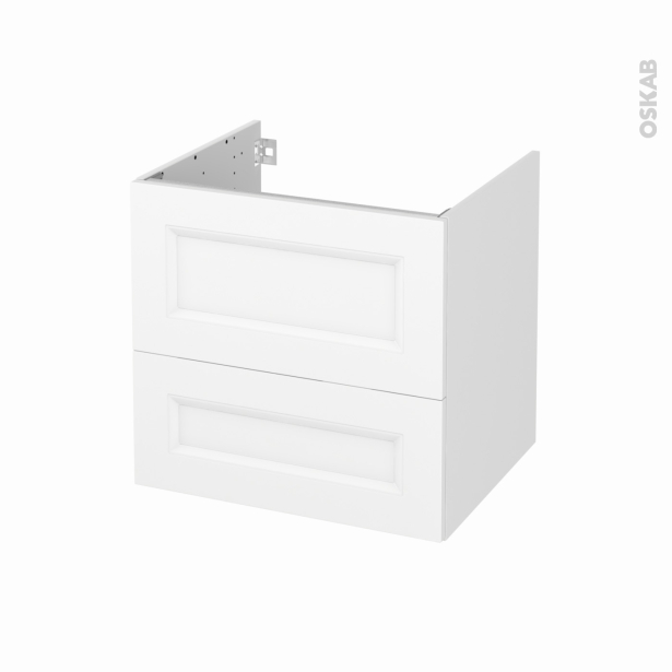 Meuble de salle de bains Sous vasque <br />STATIC Blanc, 2 tiroirs, Côtés décors, L60 x H57 x P50 cm 