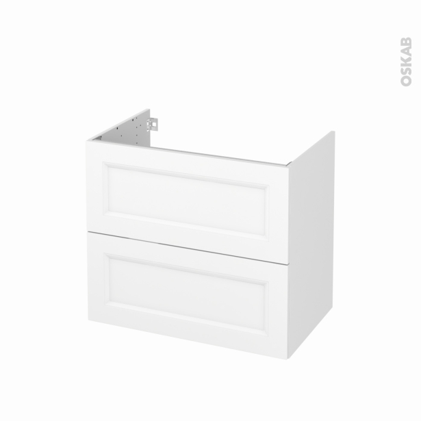 Meuble de salle de bains Sous vasque <br />STATIC Blanc, 2 tiroirs, Côtés décors, L80 x H70 x P50 cm 