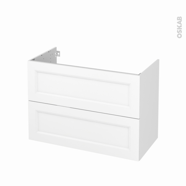 Meuble de salle de bains Sous vasque <br />STATIC Blanc, 2 tiroirs, Côtés décors, L100 x H70 x P50 cm 