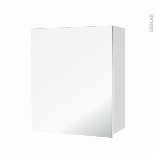 Armoire de salle de bains Rangement haut <br />STATIC Blanc, 1 porte miroir, Côtés décors, L60 x H70 x P27 cm 