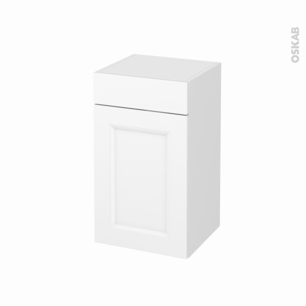 Meuble de salle de bains Rangement bas <br />STATIC Blanc, 1 porte 1 tiroir, L40 x H70 x P37 cm 