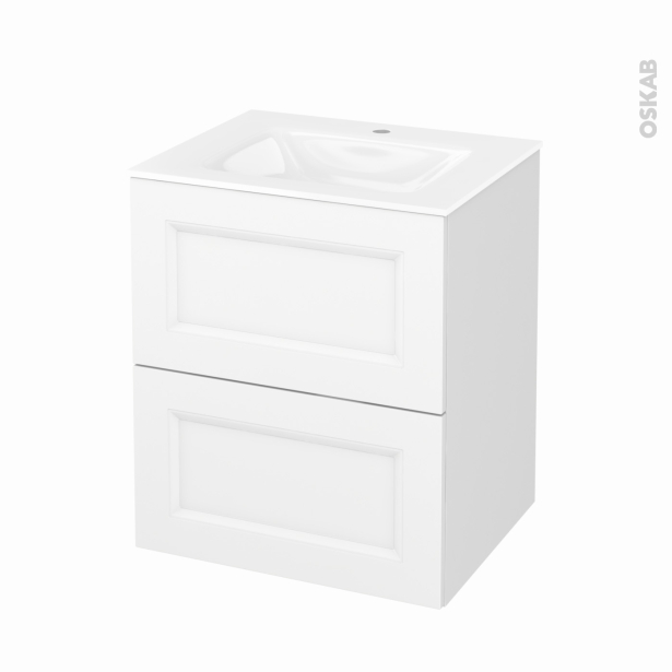 Meuble de salle de bains Plan vasque VALA <br />STATIC Blanc, 2 tiroirs, Côtés décors, L60,5 x H71,2 x P50,5 cm 