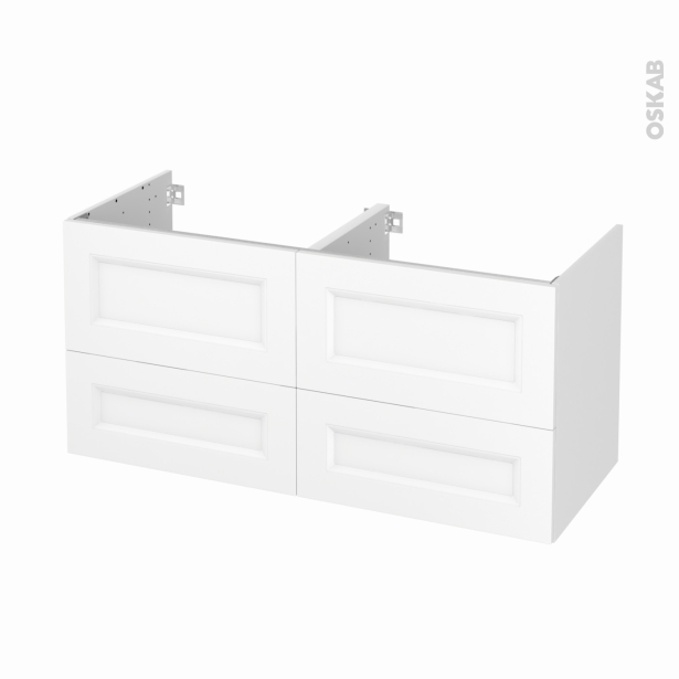 Meuble de salle de bains Sous vasque double <br />STATIC Blanc, 4 tiroirs, Côtés décors, L120 x H57 x P50 cm 